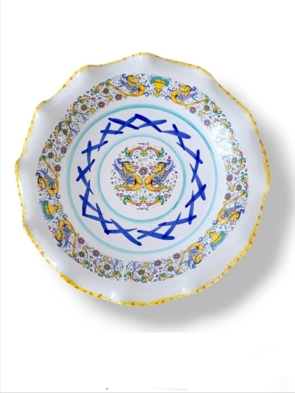 Deruta Italy Raffaellesco Large Ruffled Pasta Bowl 12.5” Hand Painted